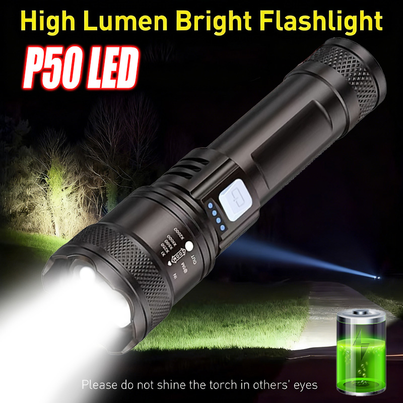 Tactical Flashlight Rechargeable - High Power LED Flashlight,USB Rechargeable Zoomable