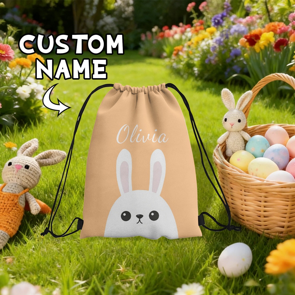 Outdoor Hunting Names - Personalized Easter Bunny Drawstring Backpack Custom