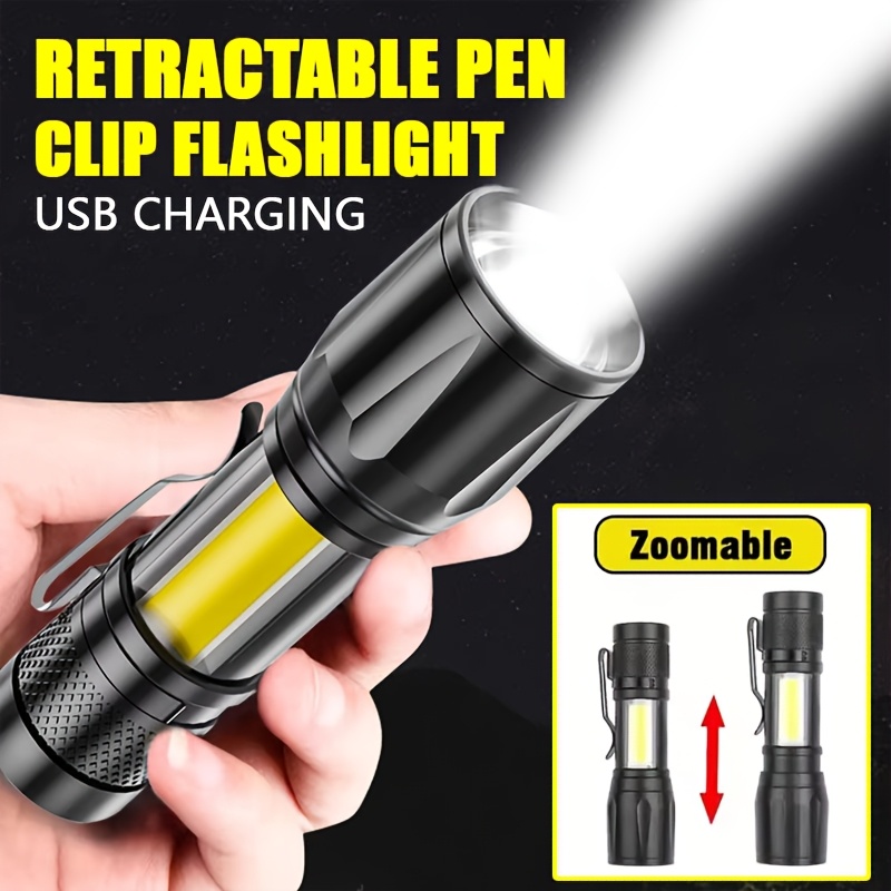 Tactical Flashlight Rechargeable - Portable COB+LED Camping Light Flashlight USB