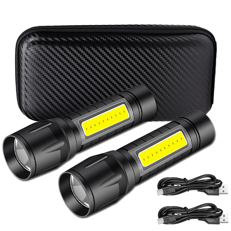 Tactical Flashlight Rechargeable - Portable COB+LED Camping Light Flashlight USB