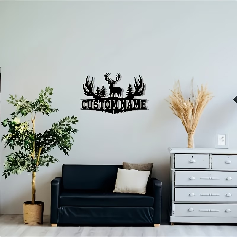 Outdoor Hunting Names - Customizable Rustic Deer Antler Metal Wall