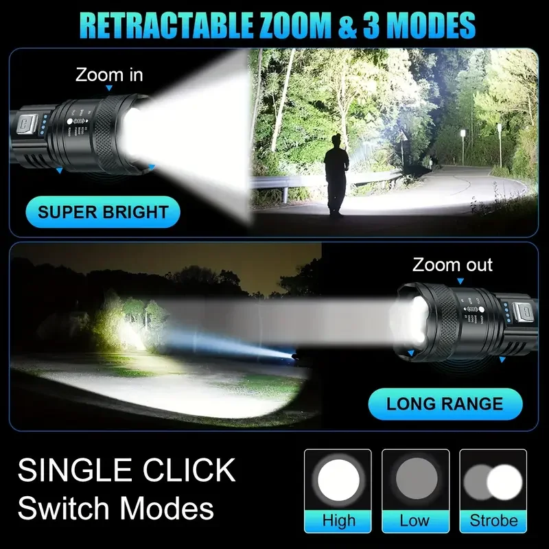 Tactical LED Flashlight 2000LM - огляд і ціна Tactical Flashlight Rechargeable
