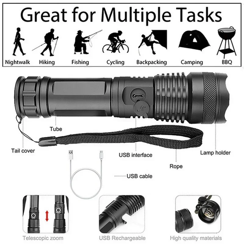 High Power XHP70 Led Flashligh - огляд і ціна Tactical Flashlight Rechargeable